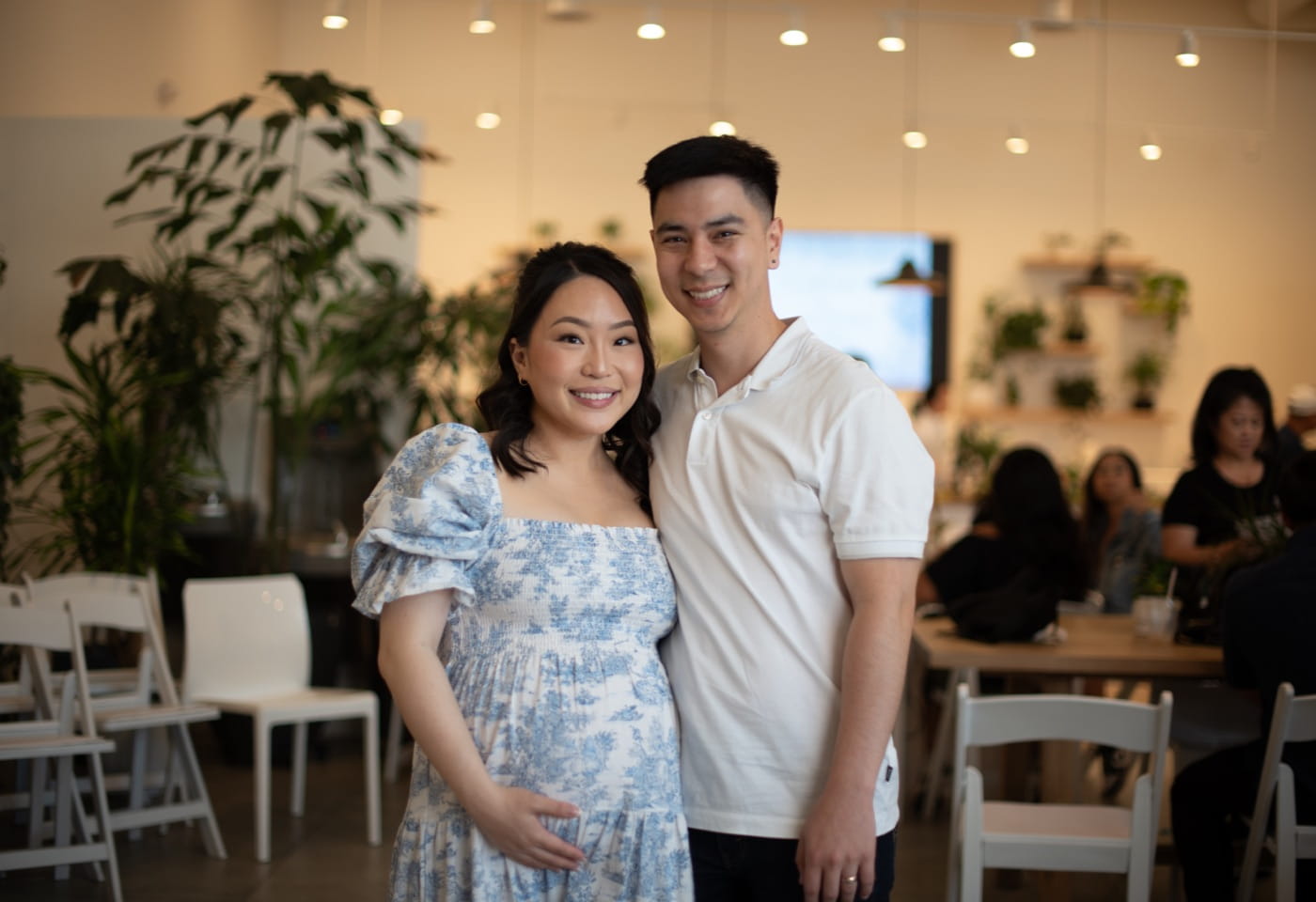 Before-and-after graphic demonstrating how AI-powered retouching applies subtle, natural-looking adjustments to enhance lighting and image clarity.