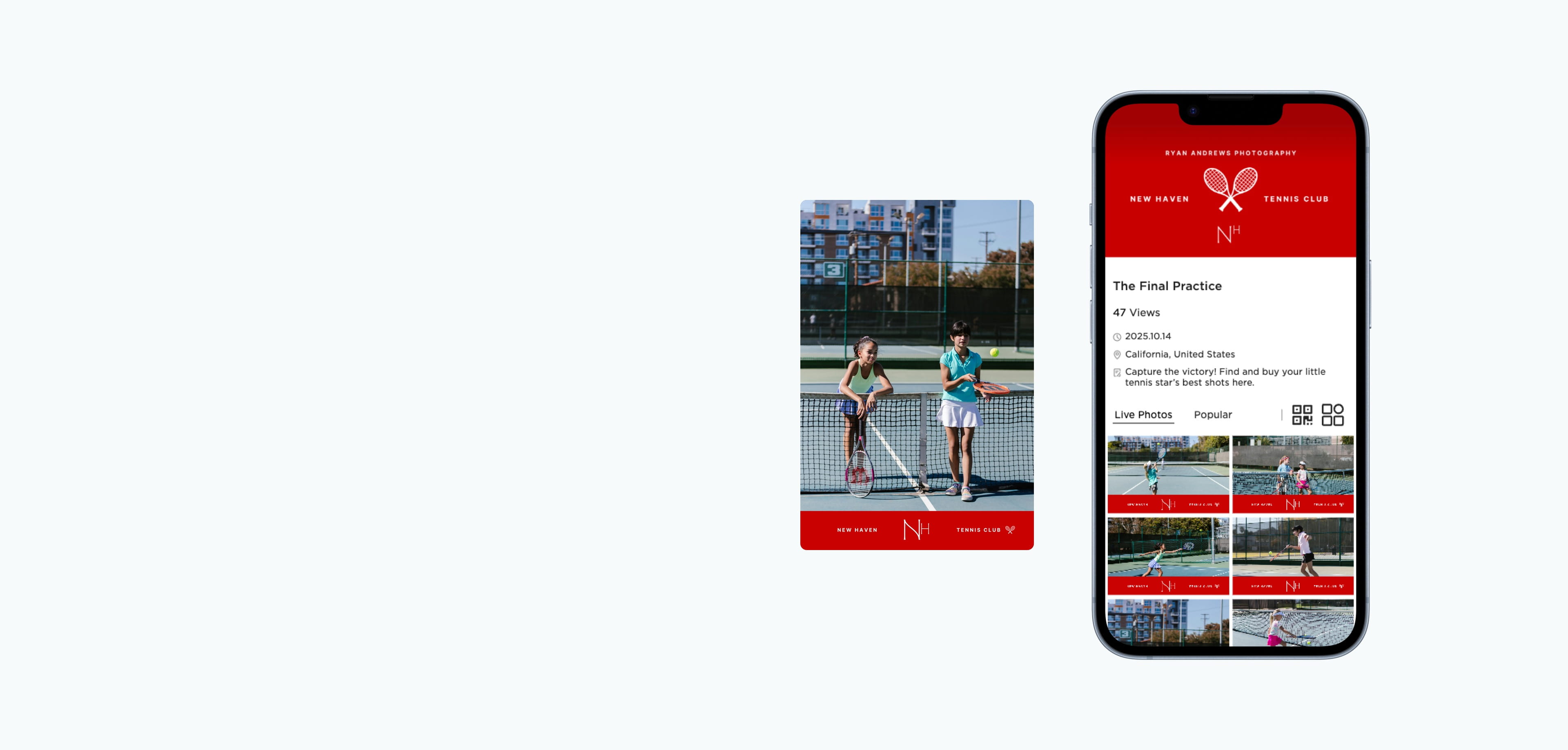 Mobile gallery with branded overlays and branded photos preview